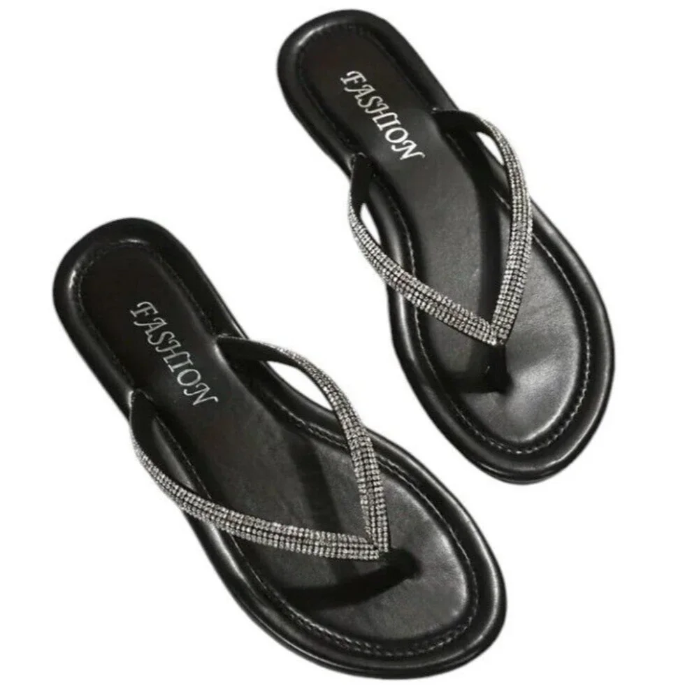 Women's (Bling!)-(Rhinestone)-(Flip Flops)-(Silver/Black)-(Size 8)-(New)-$25.00 - Picture 1 of 6